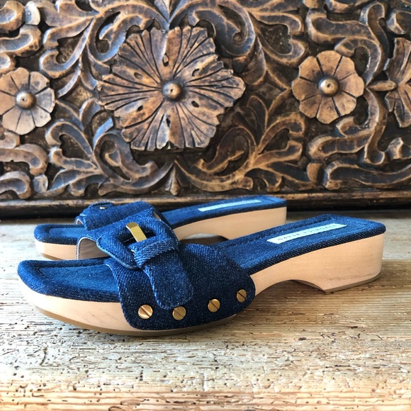 New NWOT Veronica Beard Davina Denim Wooden Heel Clog Sandals Eclipse 6M $330 - Picture 8 of 15